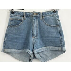 Abrand Jeans High Relaxed Denim Shorts Light Blue Cuffed High Waist Size 8/26